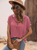 Half Button Hooded Short Sleeve Blouse - Trendsi - Flyclothing LLC