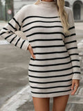 Striped Mock Neck Long Sleeve Mini Dress - Trendsi - Flyclothing LLC