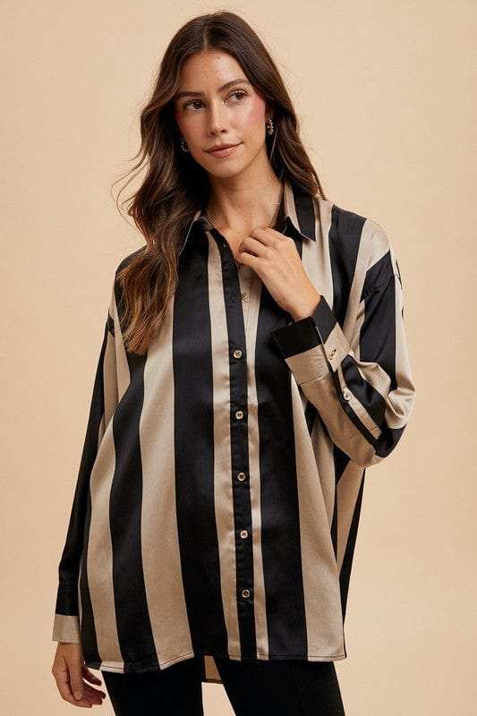 Annie Wear Striped Dropped Shoulder Button Up Shirt - Trendsi - Flyclothing LLC