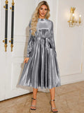 Tie Waist Long Sleeve Midi Dress - Trendsi - Flyclothing LLC