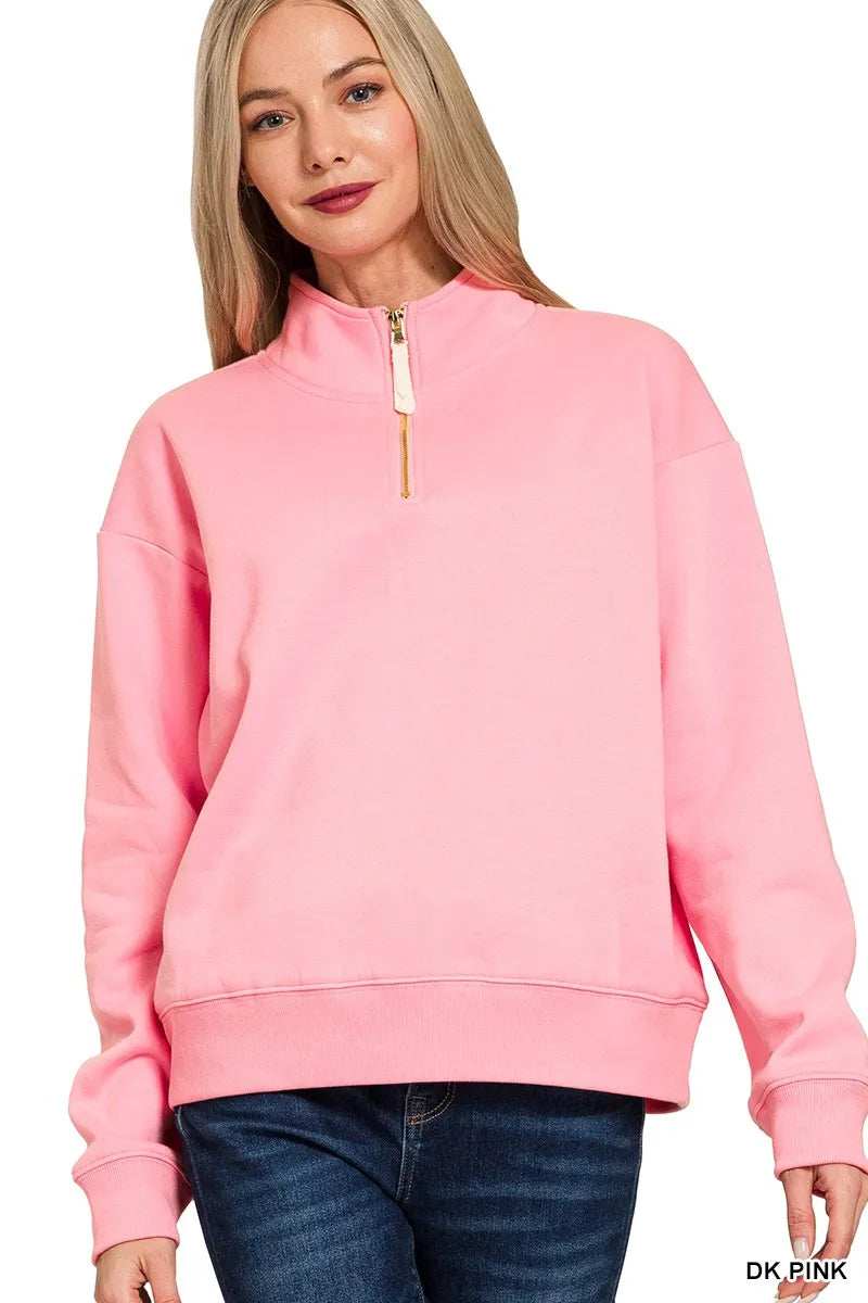 Zenana Fleece Half Zip Sweatshirt - Trendsi - Flyclothing LLC