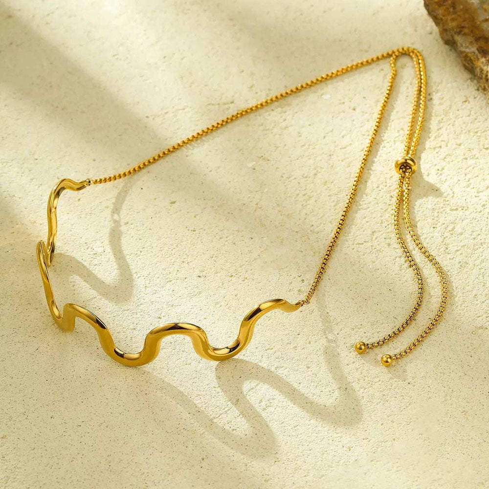18K Gold-Plated Wave Necklace - Trendsi - Flyclothing LLC