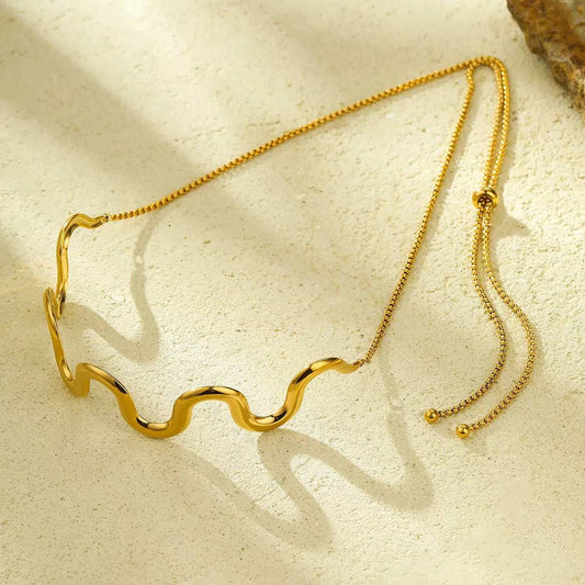 18K Gold-Plated Wave Necklace - Trendsi - Flyclothing LLC