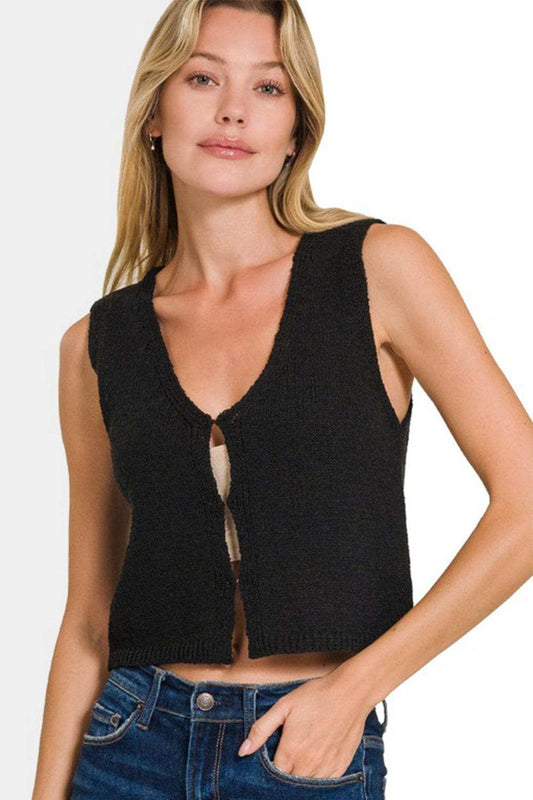 Zenana Hook and Eye Closure V-Neck Sweater Vest - Trendsi - Flyclothing LLC
