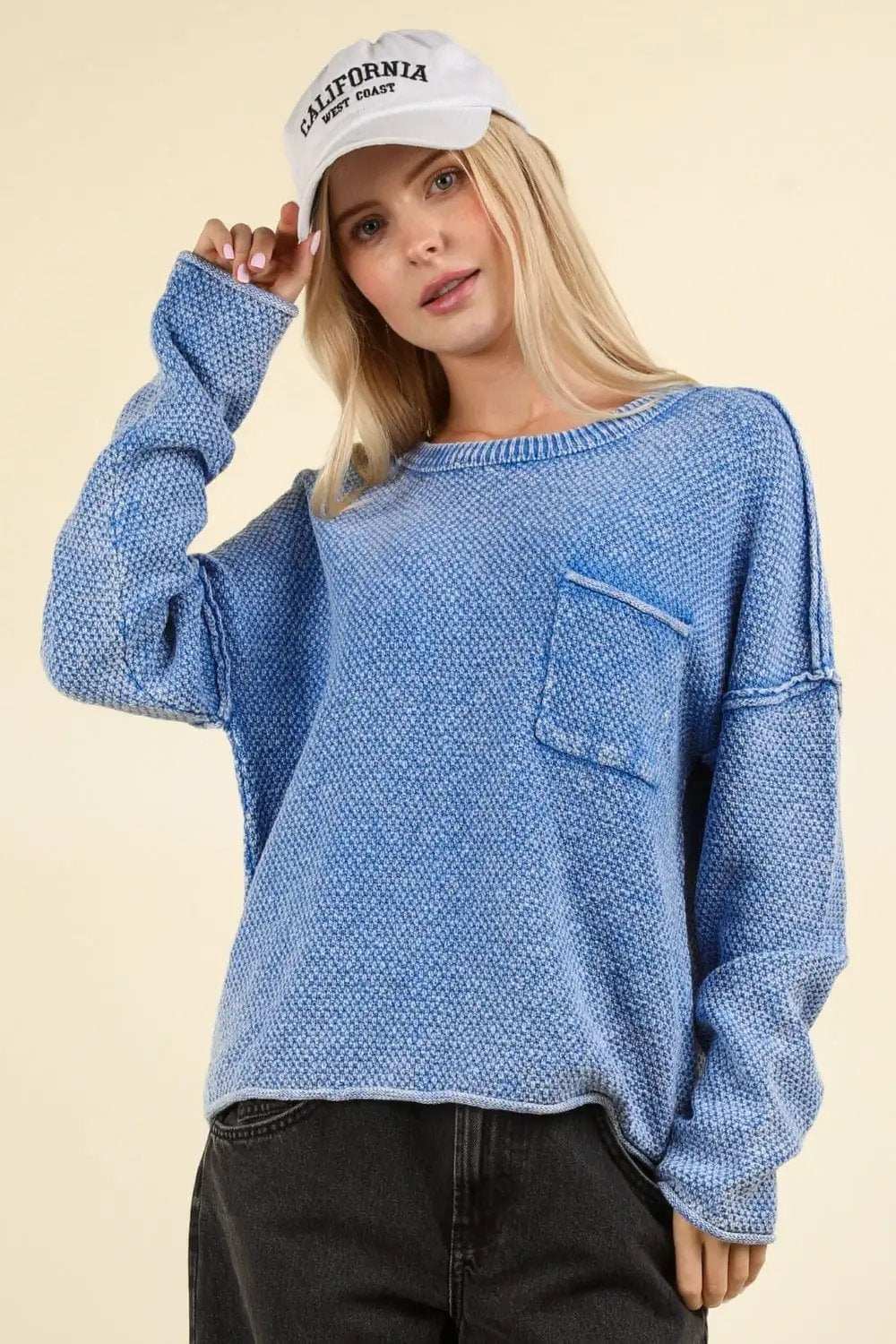 VERY J Mineral Washed Exposed Seam Sweater - Trendsi - Flyclothing LLC