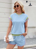 Contrast Round Neck Top and Shorts Set - Trendsi - Flyclothing LLC