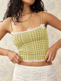 Lace Detail Plaid Square Neck Cami - Trendsi - Flyclothing LLC