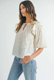 MABLE Eyelet Lace Ruffle Shoulder Puff Sleeve Blouse - Trendsi - Flyclothing LLC