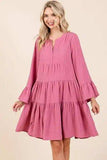Mittoshop Tiered Notched Flare Sleeve Dress - Trendsi - Flyclothing LLC