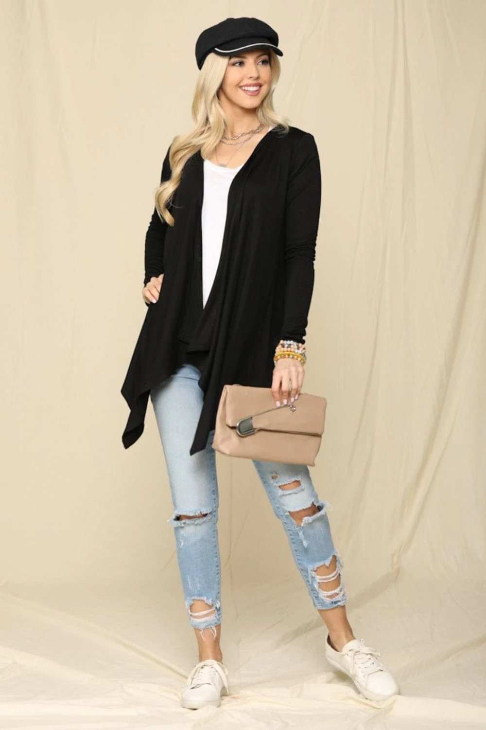 Celeste Full Size Open Front Knit Cardigan - Trendsi - Flyclothing LLC