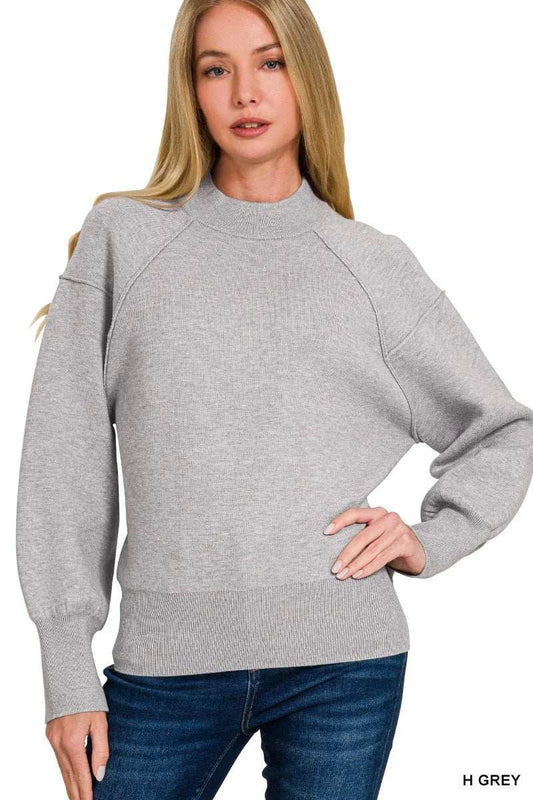 Zenana Viscose Mock Neck Exposed Seam Sweater - Trendsi - Flyclothing LLC