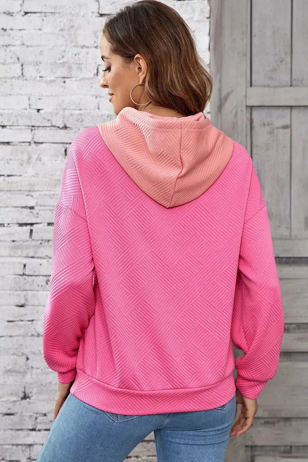 Drawstring Color Block Long Sleeve Hoodie - Trendsi - Flyclothing LLC