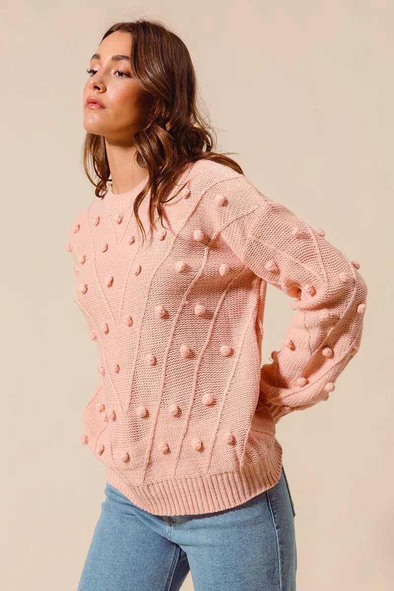 SO ME Pom Pom Textured Knit Sweater Top - Trendsi - Flyclothing LLC