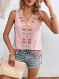 Tassel Printed V-Neck Tank - Trendsi - Flyclothing LLC