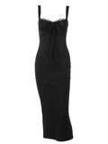 Lace Trim Cutout Back Bodycon Maxi Dress - Trendsi - Flyclothing LLC