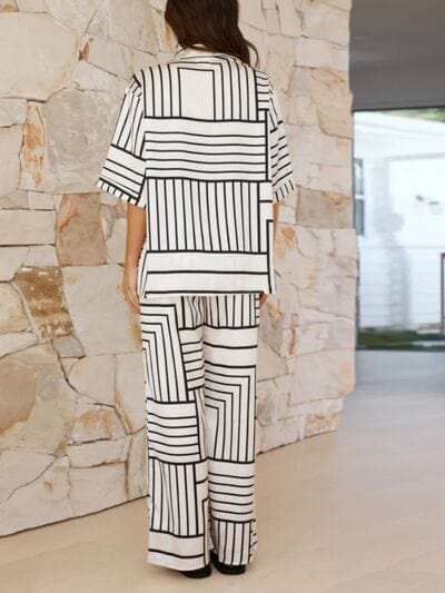 Button Down Half Sleeve Top and Pants Set - Trendsi - Flyclothing LLC