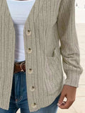 Full Size Button Up V-Neck Long Sleeve Cardigan - Trendsi - Flyclothing LLC
