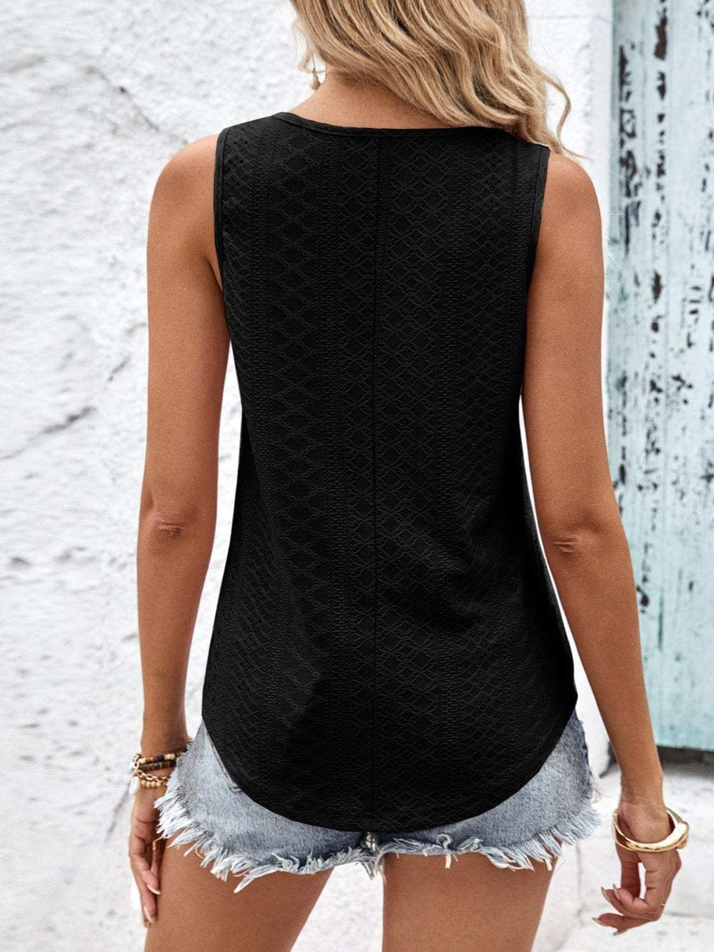 Eyelet Wide Strap Tank - Trendsi - Flyclothing LLC