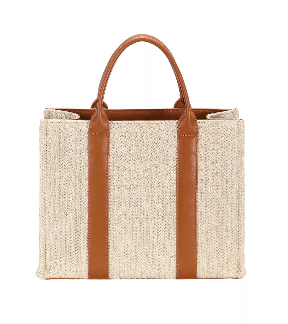 David Jones Square Woven Tote Handbag - Trendsi - Flyclothing LLC
