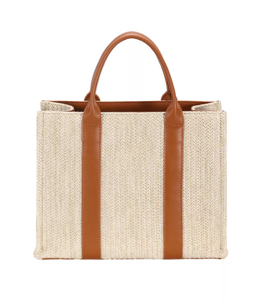 David Jones Square Woven Tote Handbag - Trendsi - Flyclothing LLC