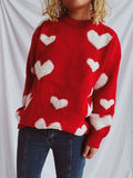 Heart Round Neck Dropped Shoulder Sweater - Trendsi - Flyclothing LLC