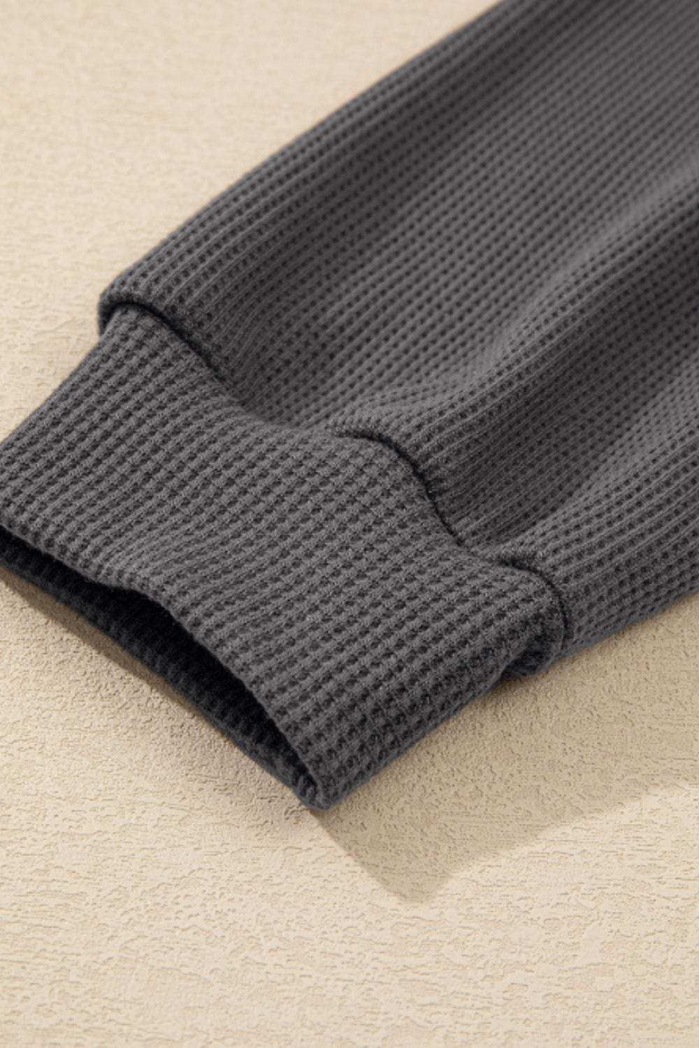 Waffle-Knit Two-Tone Long Sleeve Hoodie - Trendsi - Flyclothing LLC