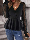 Peplum Surplice Long Sleeve Blouse - Trendsi - Flyclothing LLC