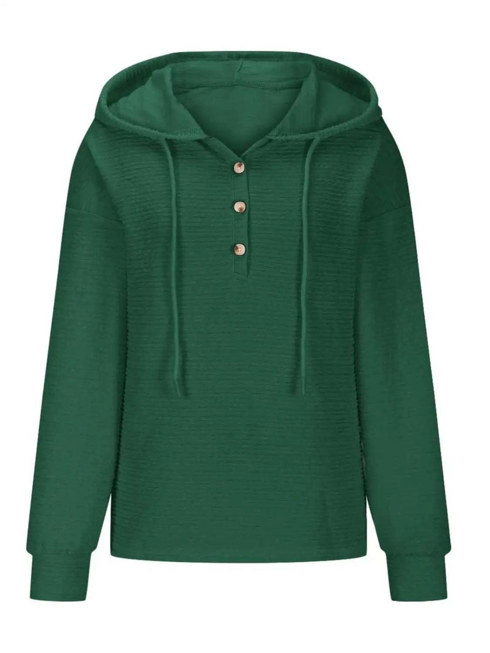 Drawstring Quarter Button Long Sleeve Hoodie - Trendsi - Flyclothing LLC