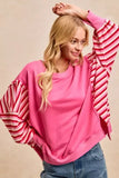 BiBi French Terry Stripe Combo Sweatshirt with Open Seam - Trendsi - Flyclothing LLC