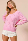 BiBi Valentines Heart Pompom V Neck Knit Top - Trendsi - Flyclothing LLC