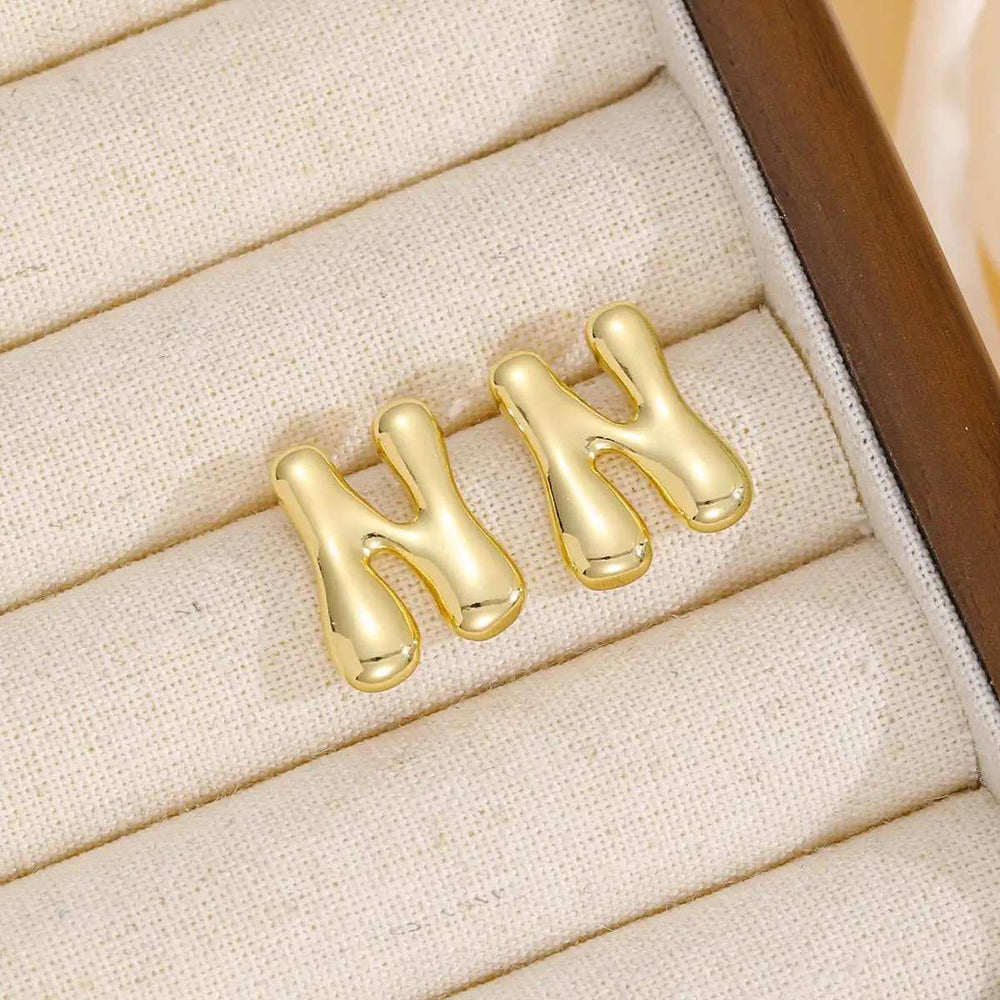 18K Gold-Plated Bubble Letter Stud Earrings - Trendsi - Flyclothing LLC