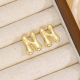 18K Gold-Plated Bubble Letter Stud Earrings - Trendsi - Flyclothing LLC