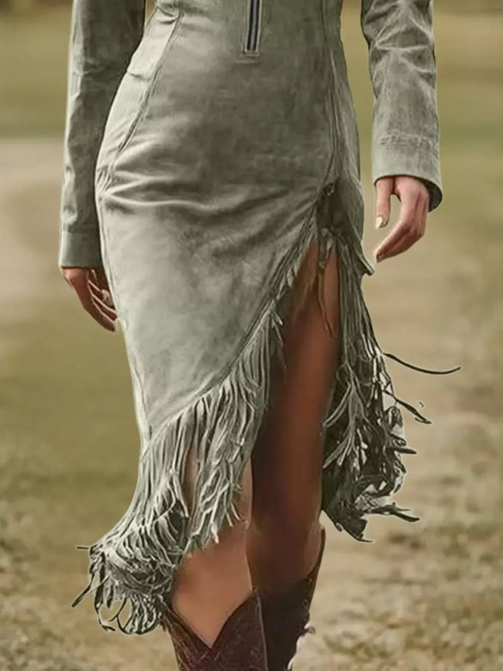 Full Size Fringe Hem Zip Front Bodycon Dress Plus Size - Trendsi - Flyclothing LLC