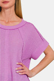 Zenana Waffle Exposed-Seam Short Sleeve T-Shirt - Trendsi - Flyclothing LLC