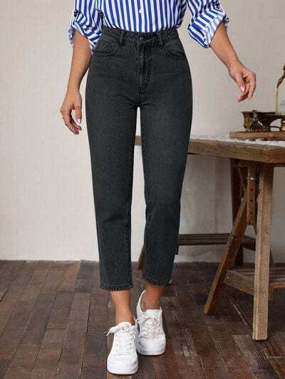 High Waist Jeans with Pockets - Trendsi - Flyclothing LLC