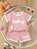 Children's Honey Flower Waffle Knit Tee and Shorts Set - Trendsi - Flyclothing LLC