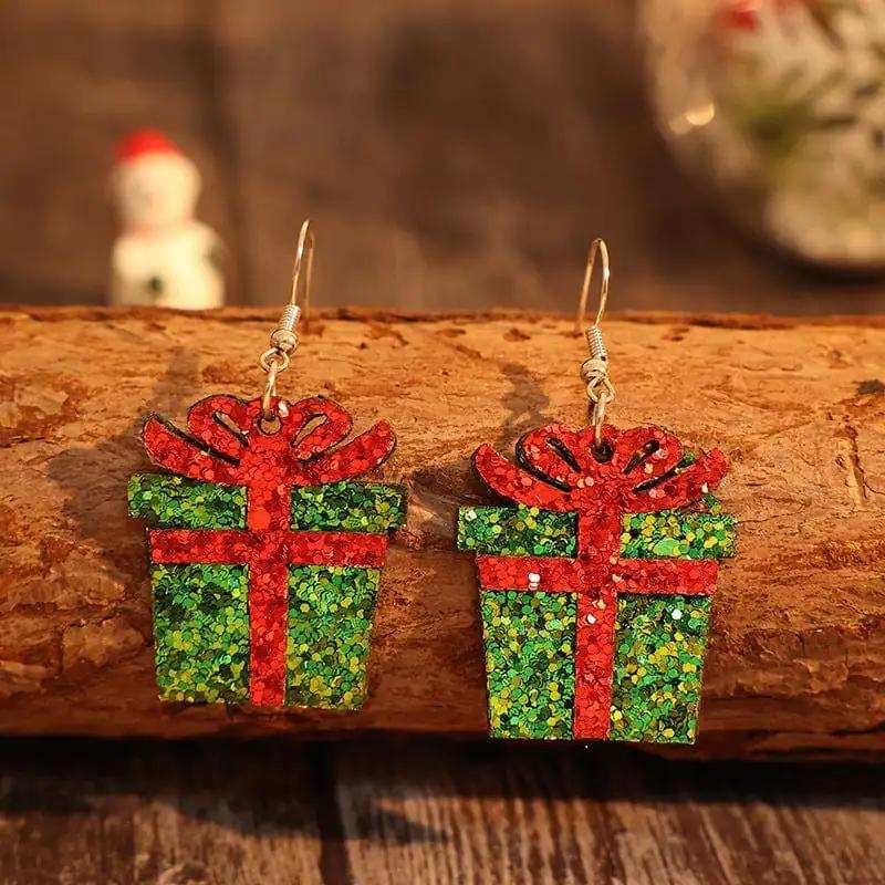 Sequin Gift Box PU Leather Earrings - Trendsi - Flyclothing LLC