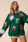 BiBi Sequin Christmas Gift Box Embroideries Pullover - Trendsi - Flyclothing LLC
