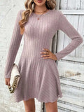 Ribbed Round Neck Long Sleeve Mini Dress - Trendsi - Flyclothing LLC