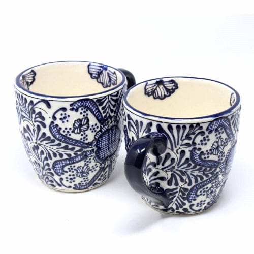 Rounded Mugs - Blue Flowers Pattern, Set of Two - Encantada - Encantada - Flyclothing LLC