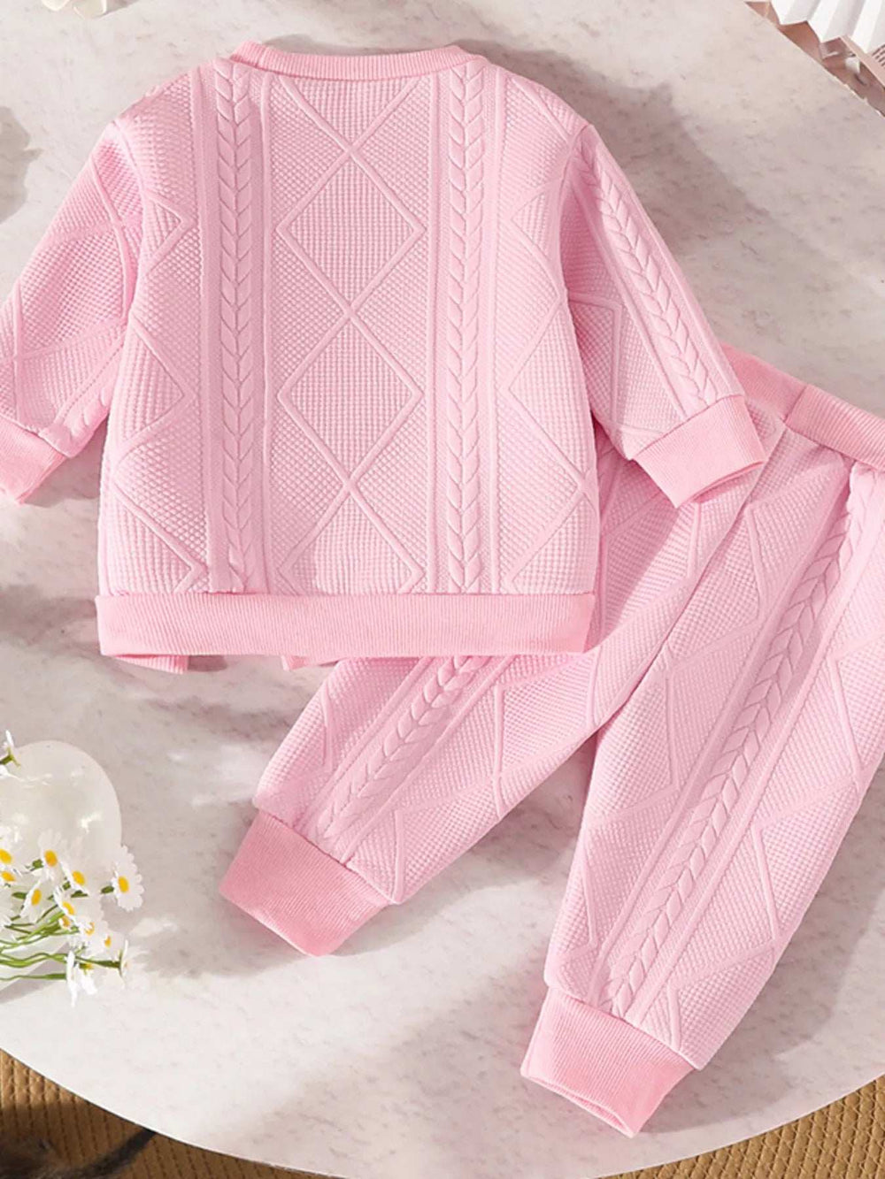 Children's Flower Textured Top and Pants Set - Trendsi - Flyclothing LLC