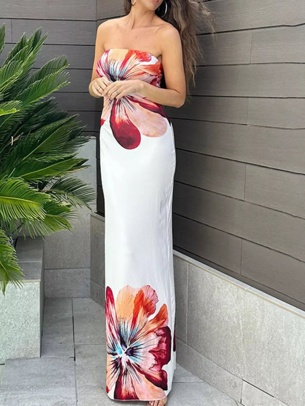 Floral Print Strapless Bodycon Maxi Dress - Trendsi - Flyclothing LLC
