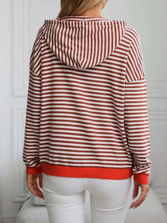 Mandy Striped Long Sleeve Hooded Knit Top - Trendsi - Flyclothing LLC