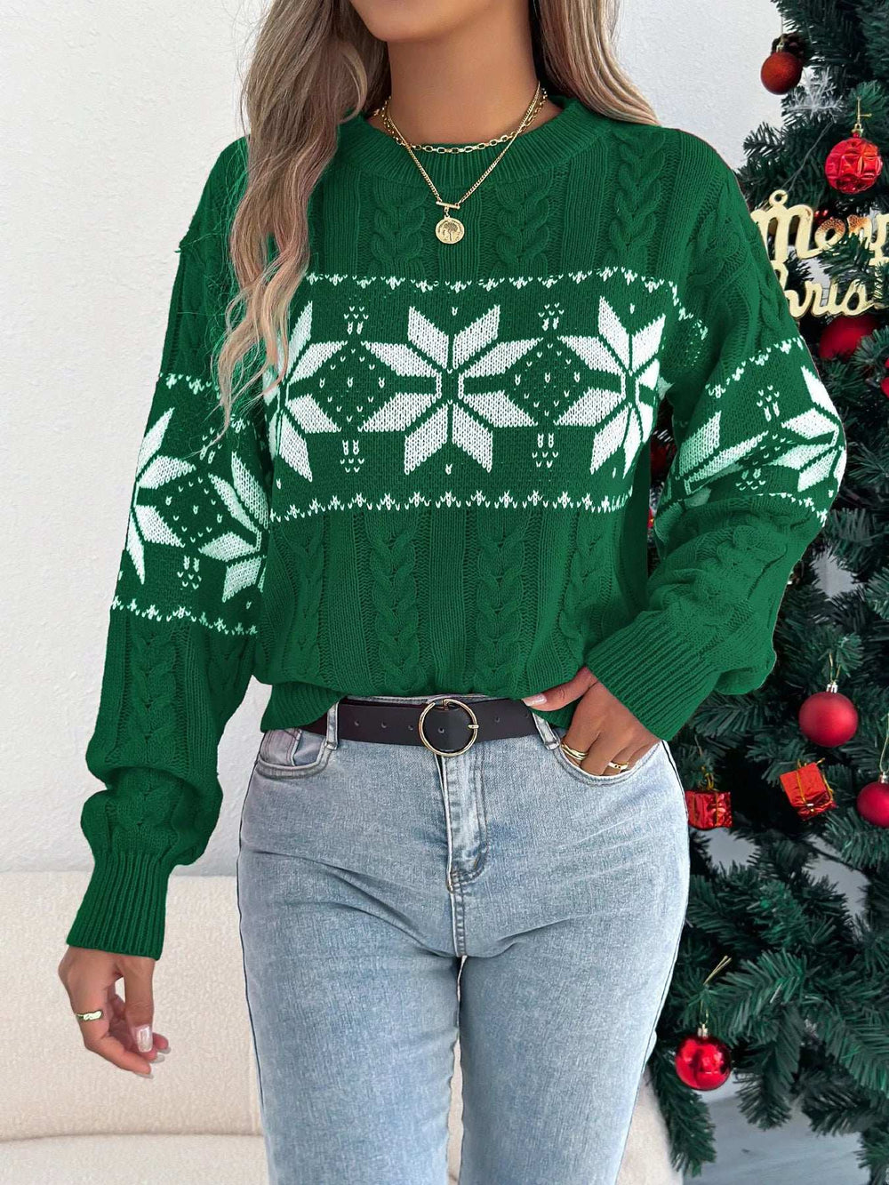 Christmas Snowflake Cable Knit Sweater - Trendsi - Flyclothing LLC