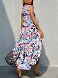 Printed V-Neck Tiered Maxi Tank Dress - Trendsi - Flyclothing LLC
