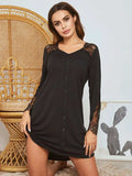 Lace Detail Long Sleeve Mini Lounge Dress - Trendsi - Flyclothing LLC