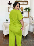 Double Take Full Size Texture Round Neck Short Sleeve T-Shirt and Wide Leg Pants - Trendsi - Flyclothing LLC