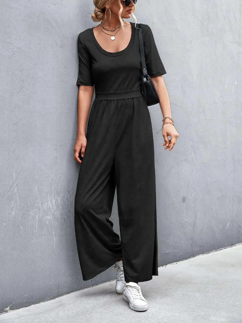 Scoop Neck Short Sleeve Jumpsuit - Trendsi - Flyclothing LLC