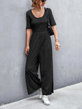Scoop Neck Short Sleeve Jumpsuit - Trendsi - Flyclothing LLC