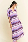 Davi & Dani Multi Color Wavy Tie Waist Flowy Sleeve Dress - Trendsi - Flyclothing LLC